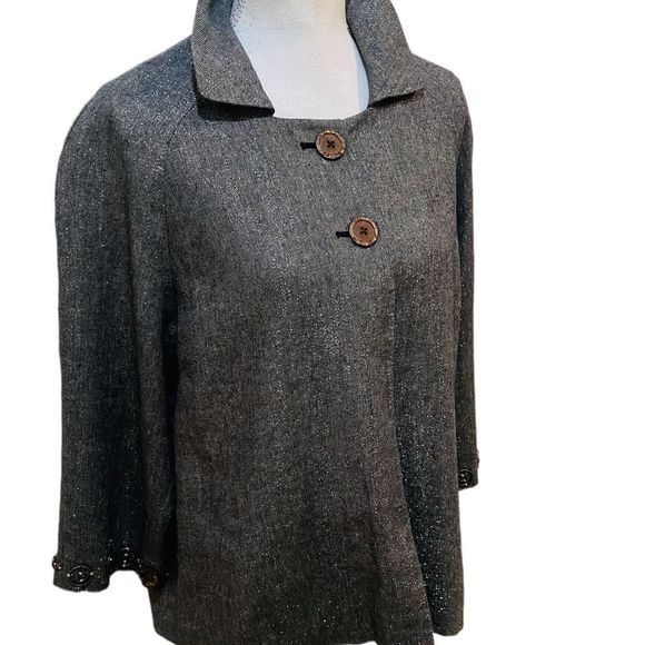 Coldwater creek metallic linen blend blazer jacket embellished cuffs size XL - Picture 3 of 12